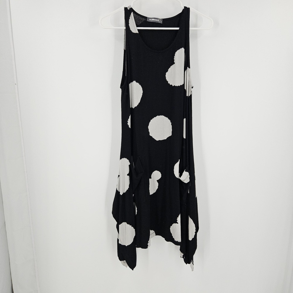 Alembika Polka Dot Tank Tunic Top Black Spot Print A-Shape Pockets Lagenlook 2